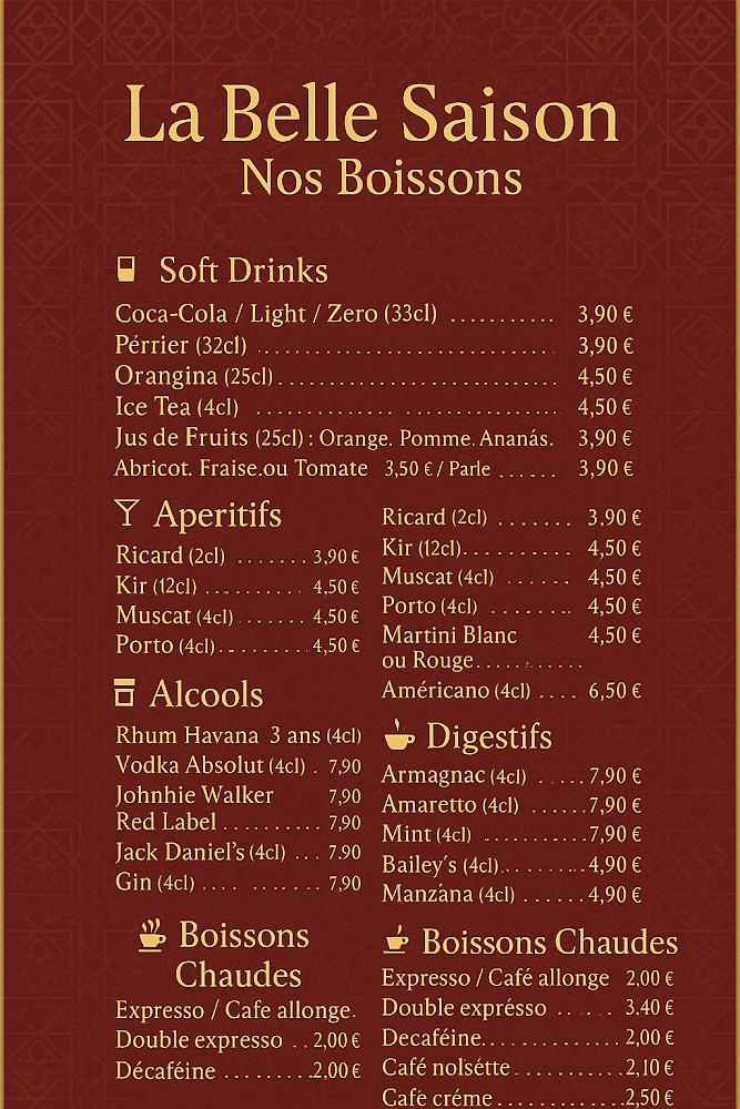 La Belle Saison - Menu Image 1